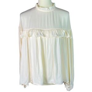 NWT GLAM Cream High Neck Balloon Long Sleeve Blouse Top - Size Large